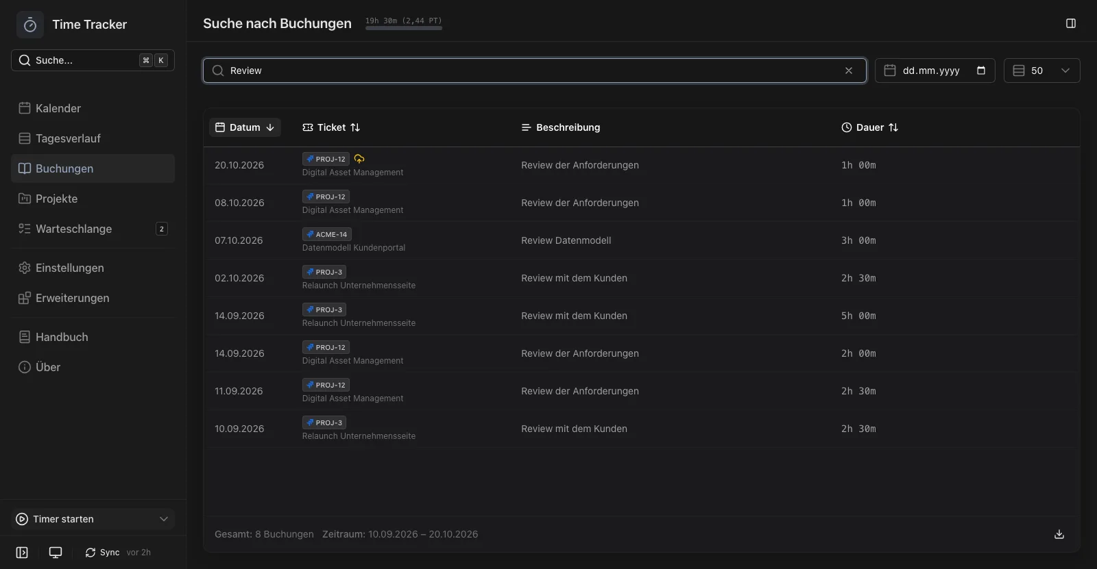 Volltextsuche über alle Buchungen